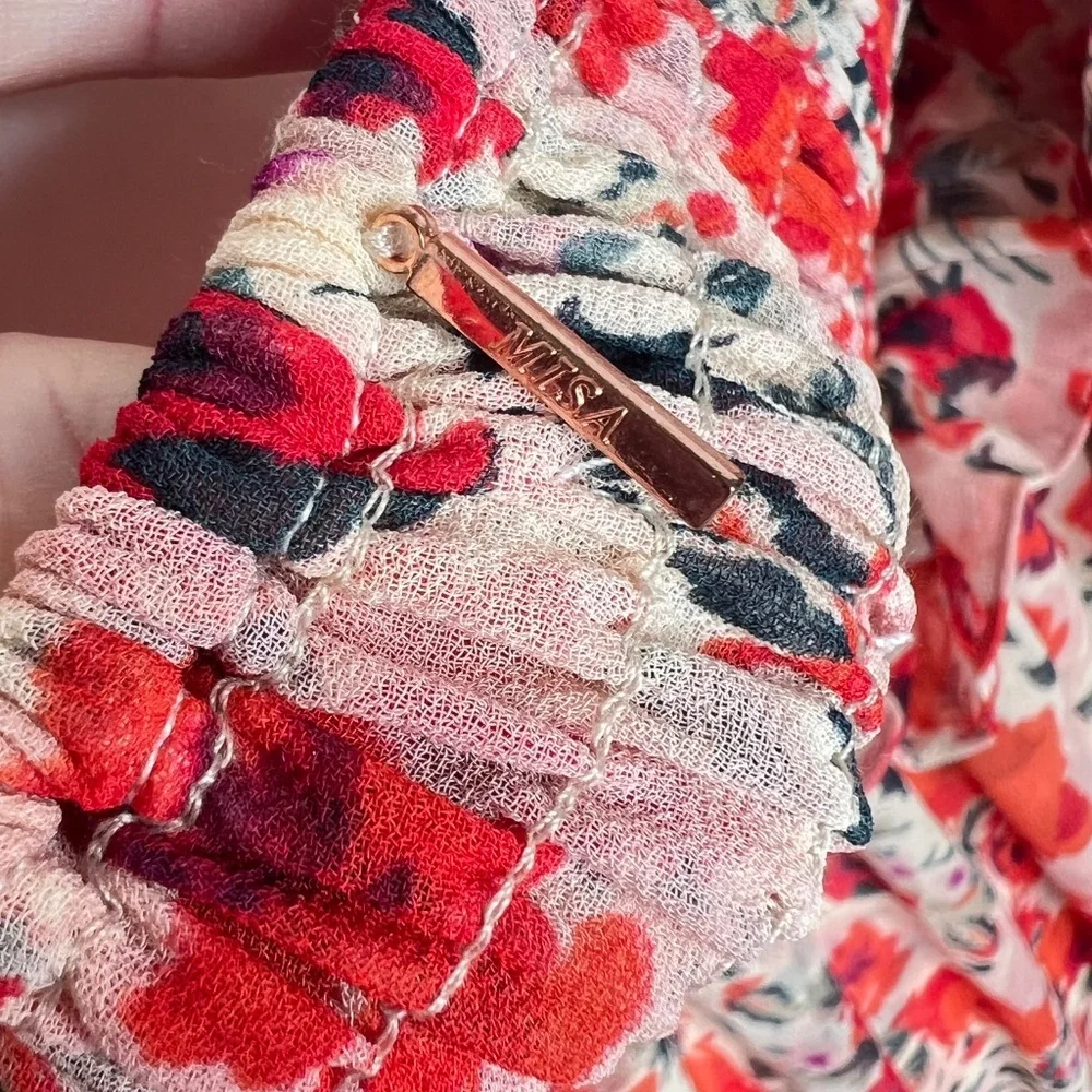 MISA Los Angeles Asra Red Floral Puff Sleeve Dress S - Picture 4 of 8